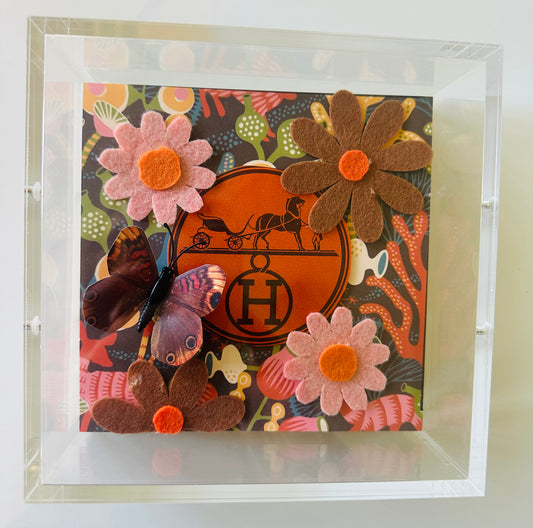 6x6 Orange Brown Mixed Media Acrylic Designer Box