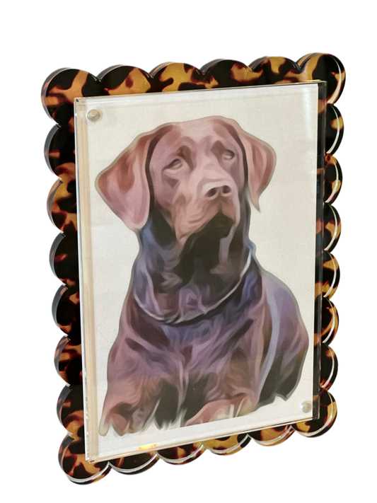 Pet portrait in tortoise frame